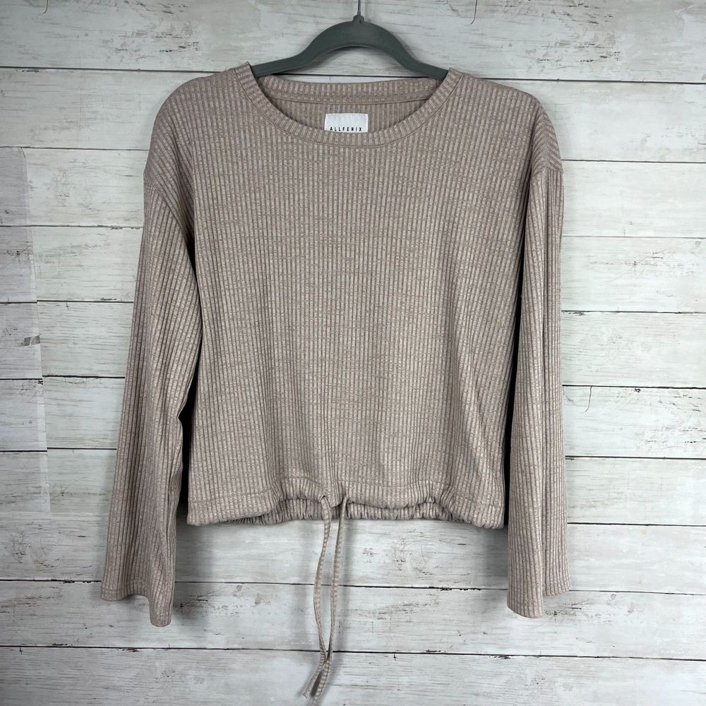 Allfenix Oatmeal Ribbed Tie Hem Sweater - Picture 1 of 3
